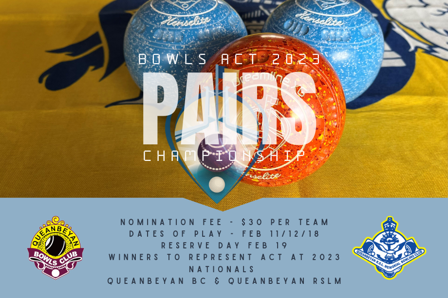 2023 ACT Pairs Draw - Bowls ACT